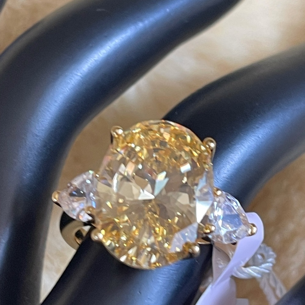 18K Gold Plated Sterling Silver Oval Yellow Stone Ring / Size 8